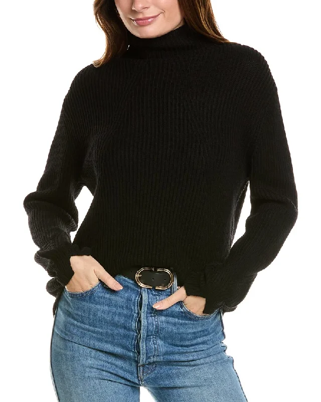 Forte Cashmere Fashioned Rib Funnel Neck Wool & Cashmere-Blend Sweater