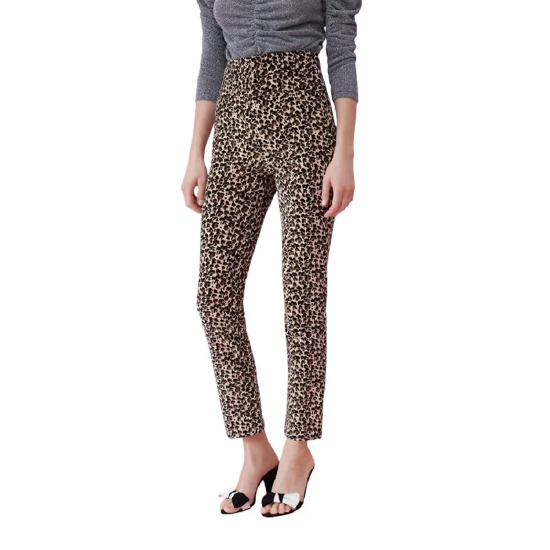 Leopard Velvet High Waist Pants In Multicolor