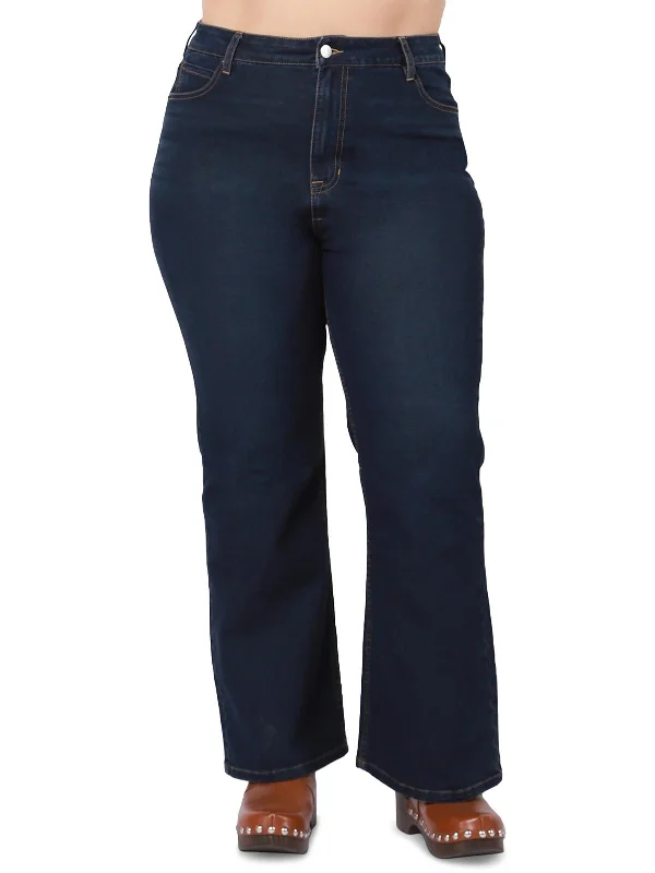 Plus Maya Womens High Rise Relaxed Flare Jeans