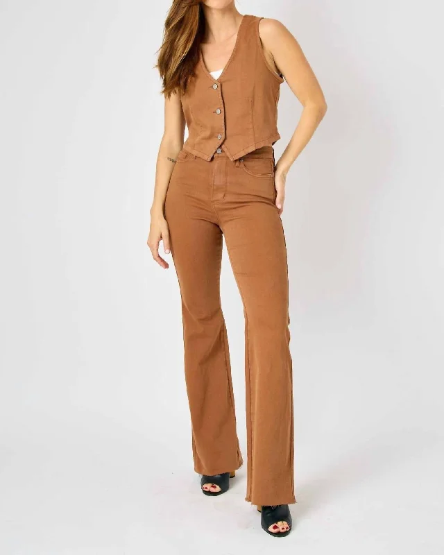 Sierra Tummy Control Flare High Rise Jean In Dyed Brown