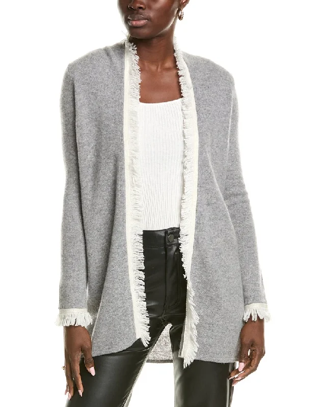 sofiacashmere Open Tonal Fringe Cashmere Cardigan